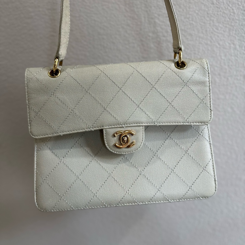 Chanel White Quilted Leather Shoulder Bag 1997-1999